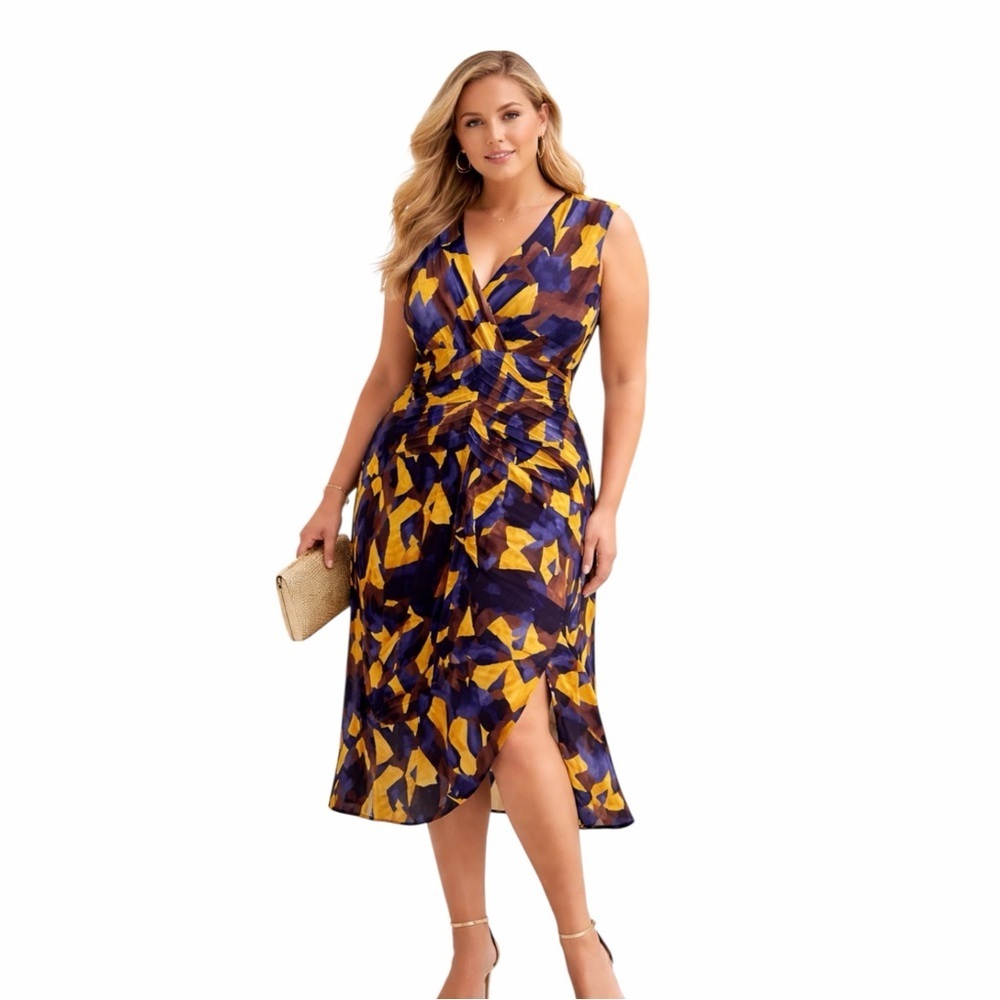 Nordstrom Silk Dress Size 16 Colorful Abstract Print Wrap Style Sleeveless